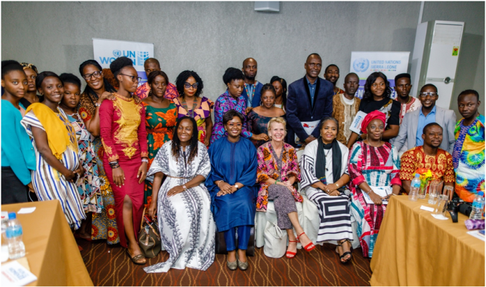 Assistant Secretary General of the United Nations and Deputy Executive Director of UN Women, Asa Regner and UN Women Regional Director for West and Central Africa (RD), Ms. Oulimata Sarrwith the Sierra Leone Media post the official press conference Photocredit @EnvizageConcepts