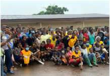 Church of Latter-Day Saints Undertakes Cleaning Exercise at 34 Military Hospital Photo(L-R): Deputy Matron Stephanie H: Fofanah, Mark Ngegba and other brothers brushing