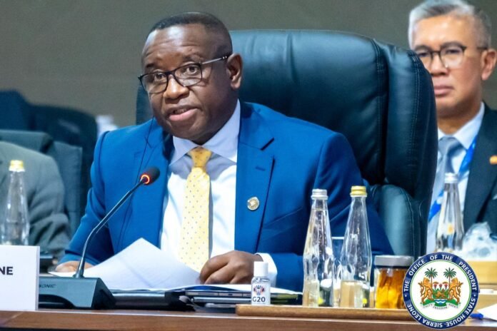 President Julius Maada Bio speaking at the G20 Summit 2025