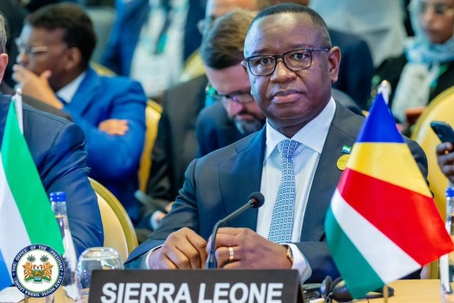 President Julius Maada Bio speaking at the7th African Union–European Union Summit
