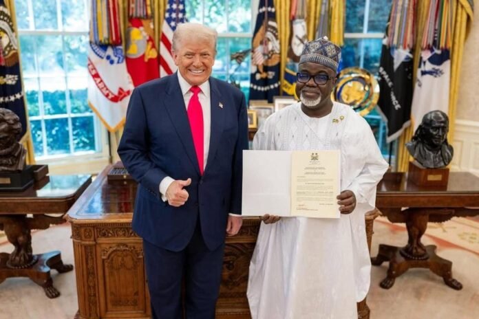 Sierra Leone's ambassador to the US presents his credentials to President Donald Trump