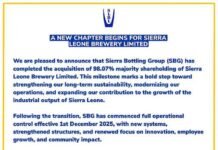 Sierra Bottling Group Takes Full Control as New Era Begins at Sierra Leone Brewery Limited