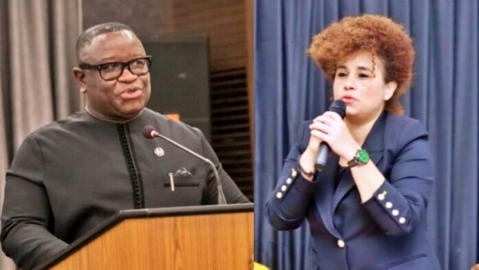 President Dr. Julius Maada Bio (left) and Basita Michael (right)