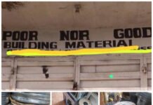 EXPOSED!!! Poor Nor Good Building Materials Accused of Selling Fake RR Cables at Sussex Coiled electrical cable reels stacked in a hardware store, with printed labels and protective wrappings nearby.