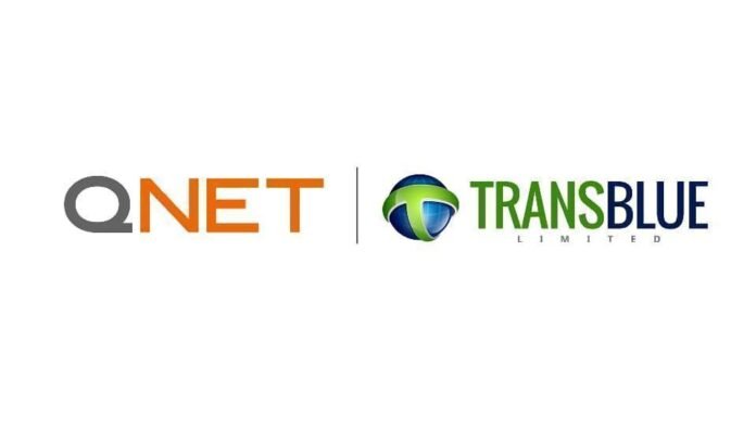 QNET and TRANSBLUE Limited logos shown side by side, separated by a vertical divider.