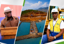Advancing President Bio’s Legacy… Sierra Leone Labour Congress Applauds Gento Group for Driving Massive Job Creation Through Kent Seaport Project Collage of a man speaking at a podium, a coastal construction site, and a construction worker in a yellow safety vest and hard hat.