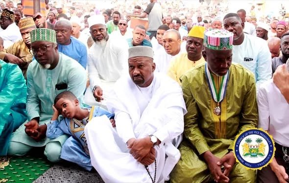Vice President of the Republic of Sierra Leone, Dr. Mohamed Juldeh Jalloh joined Muslim worshippers at Hill Station Vice President of the Republic of Sierra Leone, Dr. Mohamed Juldeh Jalloh joined Muslim worshippers at Hill Station