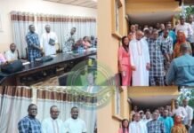 SLPP Deputy National Chairman Robert Kondema Kargbo Elected APPA Deputy Chairman Unopposed Collage of a community meeting with people in a conference room and outdoors, some in traditional attire, posing for photos.