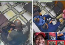CCTV Footage Leads to Arrest Over Alleged Theft of US$20,000 at Lands Ministry Collage of men seated in a tiled waiting area; a smiling man in a red cap foreground with others conversing in blue jackets in the background panels.