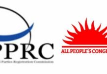 APC Current Executive to Remain in Office Pending Court Decision – PPRC Says PPRC (Political Parties Registration Commission) logo next to the All People’s Congress logo with a red sunburst motif on the right