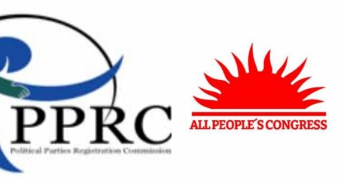 PPRC (Political Parties Registration Commission) logo next to the All People’s Congress logo with a red sunburst motif on the right